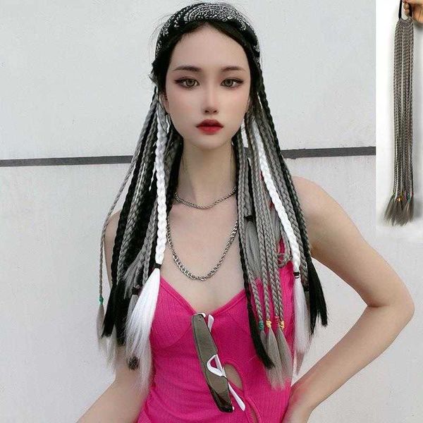 tiktok live wig female sweet cool twist boxing braid fishbone three strand, Black