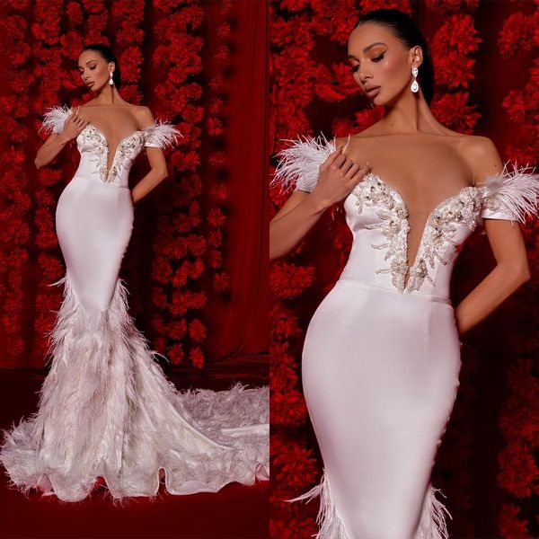 elegant mermaid wedding dresses v-neck lace off the shoulder beaded feathers backless court gown custom ruffles made plus size bridal gown v, White
elegant mermaid wedding dresses v-neck lace off the shoulder beaded feathers backless court gown custom ruffles made plus size bridal gown v, White