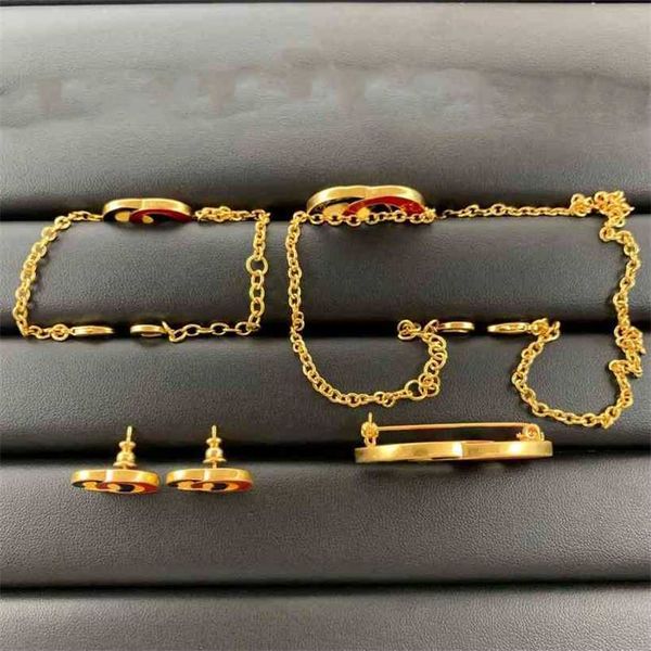 2023 designer new gujia year suit letter red and black double color glaze necklace bracelet earrings brooch, Silver
2023 designer new gujia year suit letter red and black double color glaze necklace bracelet earrings brooch, Silver