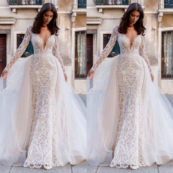 gorgeous mermaid wedding dresses deep v-neck lace applicant long sleeves floor length with tulle gown custom made plus size bridal gown vest, White
gorgeous mermaid wedding dresses deep v-neck lace applicant long sleeves floor length with tulle gown custom made plus size bridal gown vest, White