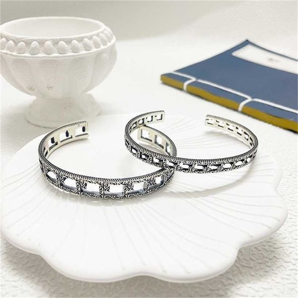 2023 designer new jewelry silver hollow out carved pattern bracelet wide and narrow version letter used hand decoration fashion couple, Black
2023 designer new jewelry silver hollow out carved pattern bracelet wide and narrow version letter used hand decoration fashion couple, Black