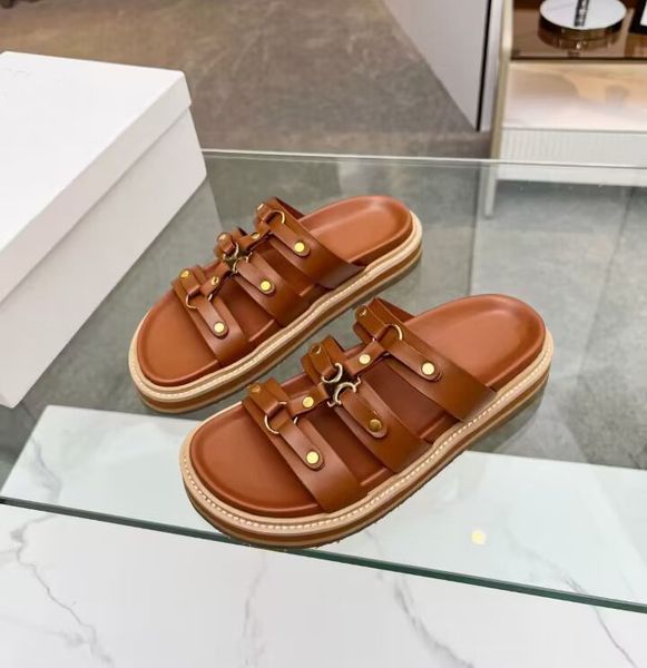 women's genuine leather thick sole slippers fashion metal buckle connection flat sandals park leisure beach shoes 35-40, Black
women's genuine leather thick sole slippers fashion metal buckle connection flat sandals park leisure beach shoes 35-40, Black
