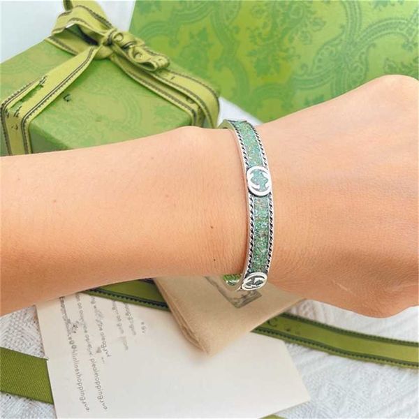 2023 designer new jewelry silver carving used pattern drop glue light green enamel bracelet for men and women, Black
2023 designer new jewelry silver carving used pattern drop glue light green enamel bracelet for men and women, Black