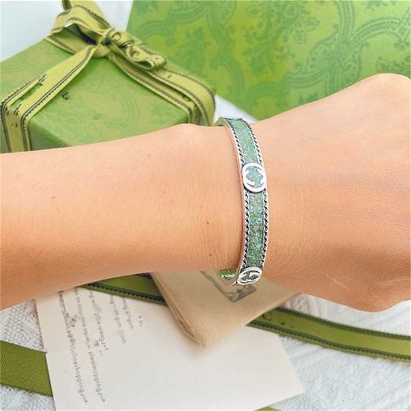 2023 designer new jewelry silver carving used pattern drop glue light green enamel bracelet for men and women, Black
2023 designer new jewelry silver carving used pattern drop glue light green enamel bracelet for men and women, Black