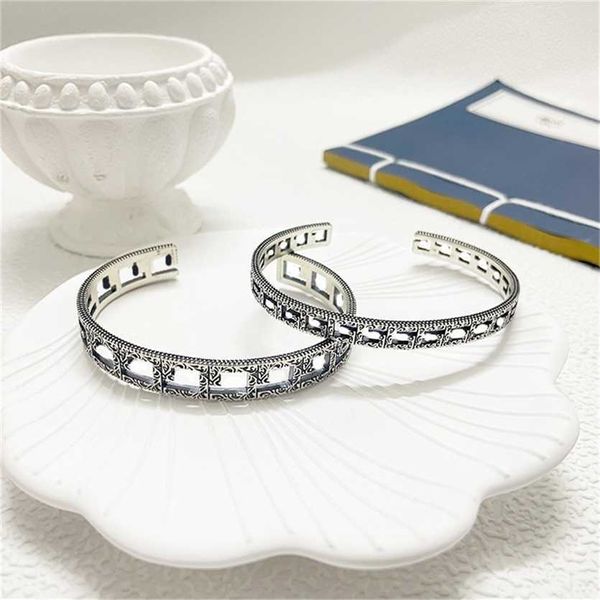 2023 designer new jewelry silver hollow out carved pattern bracelet wide and narrow version letter used hand decoration fashion couple, Black
2023 designer new jewelry silver hollow out carved pattern bracelet wide and narrow version letter used hand decoration fashion couple, Black