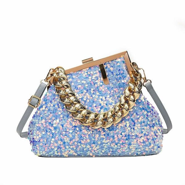 bag women's 2023 new fashion temperament chain bag personalized one shoulder oblique straddle clamping bag