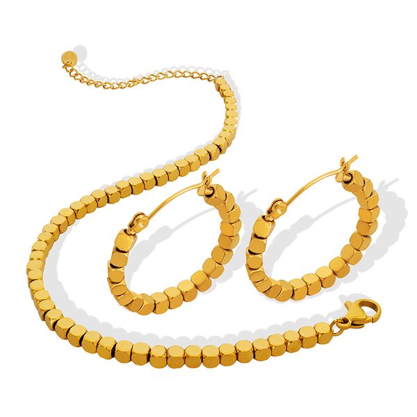 small square bead bracelet earring jewelry set titanium steel gold chains jewellery sets, Silver
small square bead bracelet earring jewelry set titanium steel gold chains jewellery sets, Silver