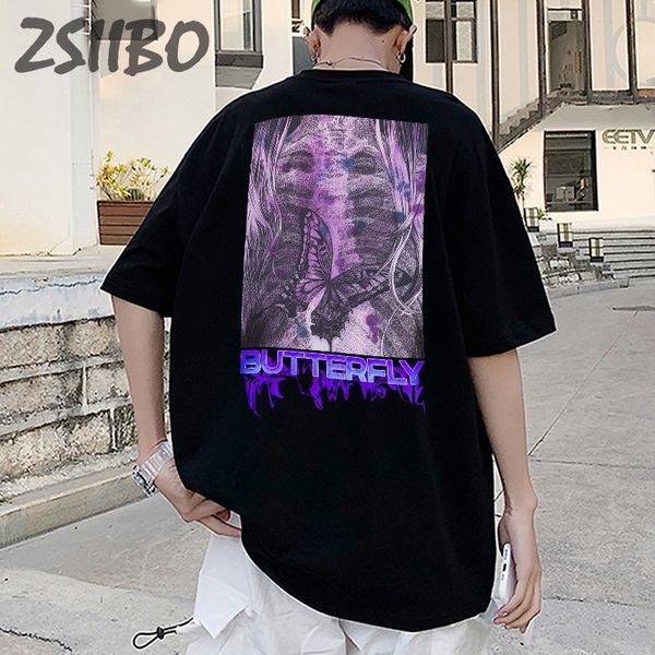 mens tshirts harajuku tshirt purple butterfly letter print short sleeve casual tshirt cotton streetwear hip hop 230317, White;black 
mens tshirts harajuku tshirt purple butterfly letter print short sleeve casual tshirt cotton streetwear hip hop 230317, White;black