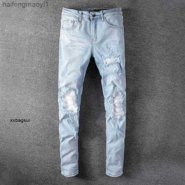 mens jeans designer 2020 spring new high street style tide light color perforated jeans white patch elastic leggings 624 hip yss, Blue
mens jeans designer 2020 spring new high street style tide light color perforated jeans white patch elastic leggings 624 hip yss, Blue