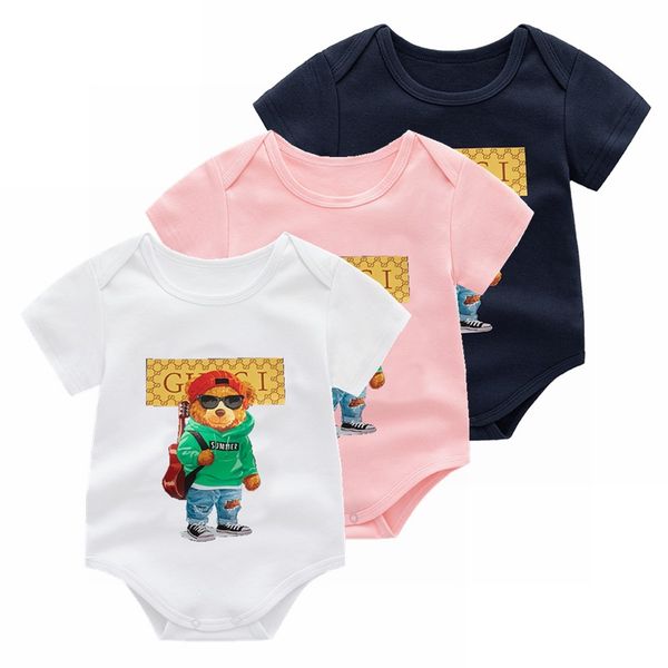 

Newborn Baby Summer Short Sleeved Rompers Cotton Unisex Baby Cartoon Jumpsuit One Year Boy Climbing Clothes -24M, Navy blue-l