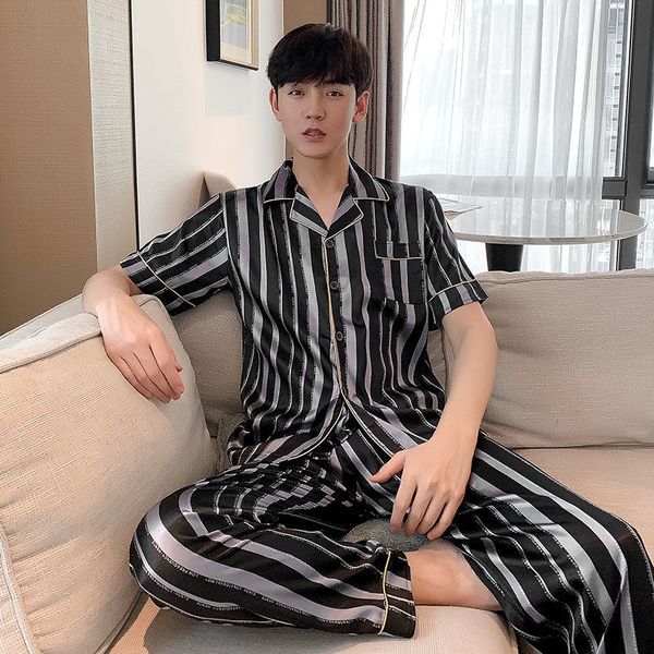 men's sleepwear men pajamas set autumn leisure elastic waist men sleepwear silk men's short sleeve nightwear print long pant homew, Black;brown
men's sleepwear men pajamas set autumn leisure elastic waist men sleepwear silk men's short sleeve nightwear print long pant homew, Black;brown