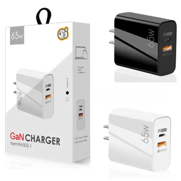 Image of 65W GaN USB-C Fast Charger Adapter Block Type C PD Quick Charging Travel Chargers For iPhone iPad Huawei Xiaomi MacBook Pro Laptop call Phone Chargers Adapter with box