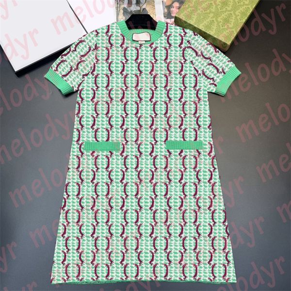 short sleeve knitted dress designer letter jacquard women skirts summer breathable loose a line dress, Black
short sleeve knitted dress designer letter jacquard women skirts summer breathable loose a line dress, Black