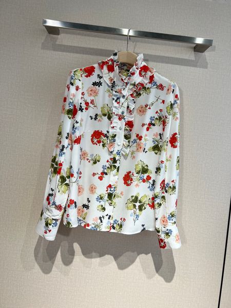new printed shirt on shelf with a small stand collar with wooden ear edge, White
new printed shirt on shelf with a small stand collar with wooden ear edge, White