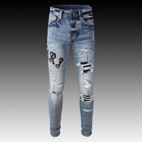 men's jeans streetwear fashion retro light blue elastic slim fit ripped brand patch designer hip hop punk pants hombre 230320
men's jeans streetwear fashion retro light blue elastic slim fit ripped brand patch designer hip hop punk pants hombre 230320