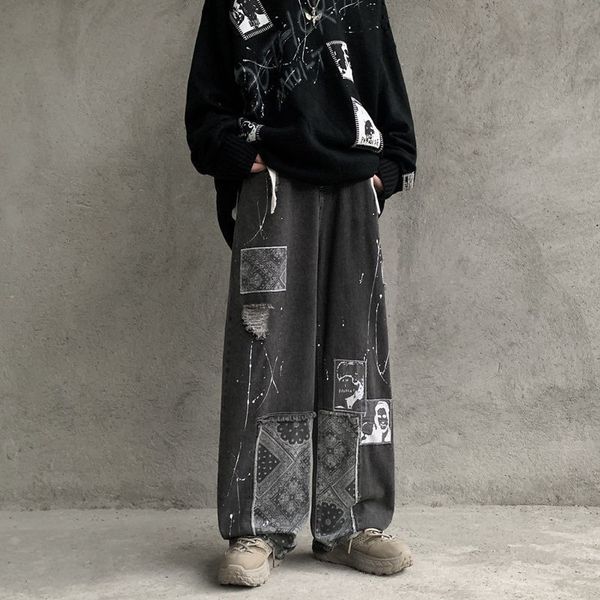 men's jeans deeptown patchwork graffiti men black denim gothic pants hip hop punk straight trousers male loose fashion casual spring 23, Blue
men's jeans deeptown patchwork graffiti men black denim gothic pants hip hop punk straight trousers male loose fashion casual spring 23, Blue