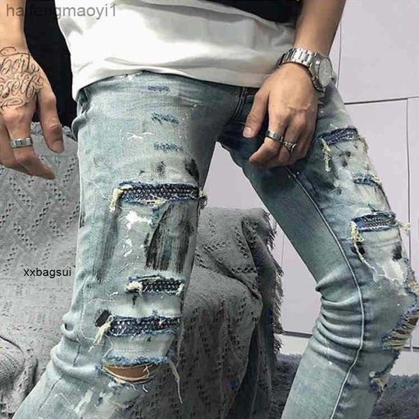 mens jeans designer gaojiechao brand new light color splash ink hole jeans men's diamond patch slim leggings 626 hip hop nsj, Blue
mens jeans designer gaojiechao brand new light color splash ink hole jeans men's diamond patch slim leggings 626 hip hop nsj, Blue