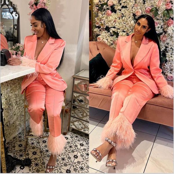 satin tailored women pants suits ostrich feather fashion ladies prom formal guest wear for wedding 2 pieces, Black;red
satin tailored women pants suits ostrich feather fashion ladies prom formal guest wear for wedding 2 pieces, Black;red