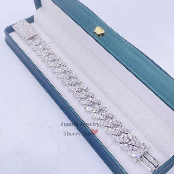 15mm baguette cut moissanite diamond hip hop men silver iced out cuban bracelet
15mm baguette cut moissanite diamond hip hop men silver iced out cuban bracelet