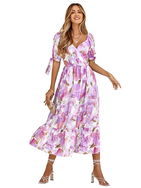 v-neck a-line women's casual dresses midi length crossed ruched chest panelled rufffles sashes puff sleeves floral pattern spring summe, Black;gray
v-neck a-line women's casual dresses midi length crossed ruched chest panelled rufffles sashes puff sleeves floral pattern spring summe, Black;gray