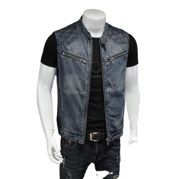 men's vests mens stand collar motorcycle biker denim vest vintage zipper cowboy wasitcoat men casual cotton sleevless jean jacket coat, Black;white
men's vests mens stand collar motorcycle biker denim vest vintage zipper cowboy wasitcoat men casual cotton sleevless jean jacket coat, Black;white