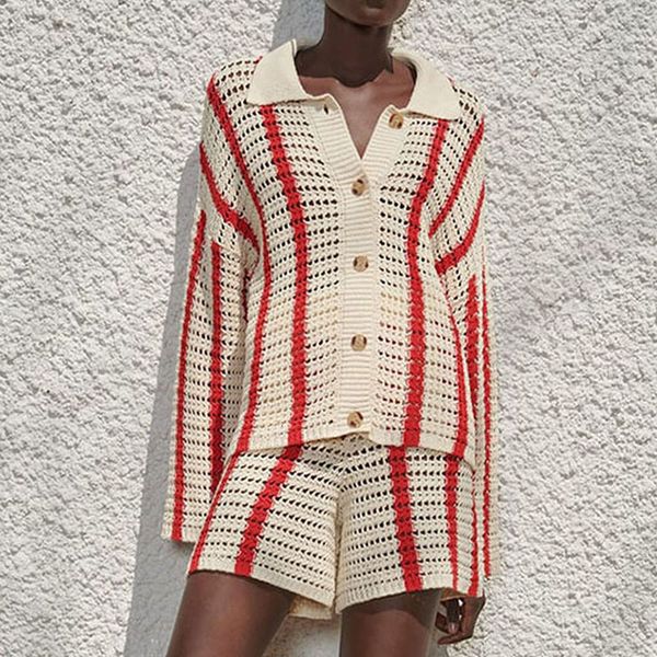 women's polos fashion women striped knitted cardigan with shorts button decoration loose streetwear clothes set 230317, White
women's polos fashion women striped knitted cardigan with shorts button decoration loose streetwear clothes set 230317, White