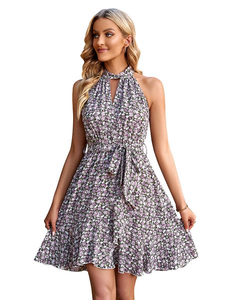 sleeveless halter a-line short casual dress polyester summer lady panelled with hollow out criss crossed chest sashes tiered ruffles floral, Black;gray
sleeveless halter a-line short casual dress polyester summer lady panelled with hollow out criss crossed chest sashes tiered ruffles floral, Black;gray