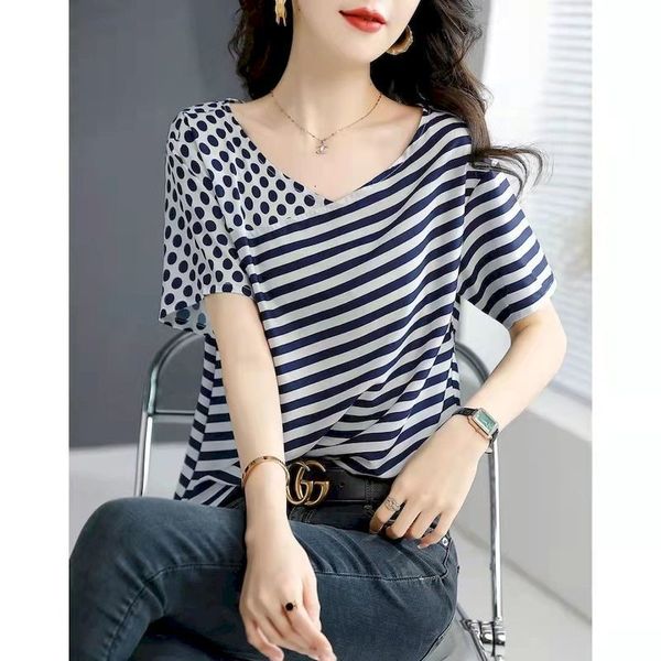 women's t-shirt fashion interesting t shirt women color striped polka dot stitching structure t-shirt v-neck chiffon print short-sleeve, White
women's t-shirt fashion interesting t shirt women color striped polka dot stitching structure t-shirt v-neck chiffon print short-sleeve, White