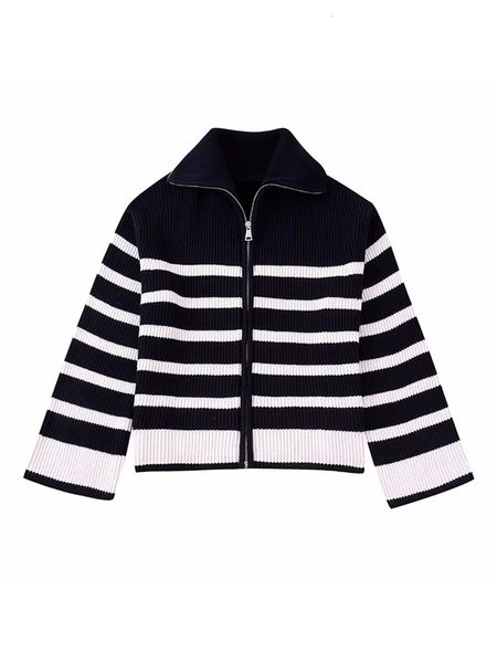 women's knits tee fashion black and white striped knitted outerwear full sleeves front zipper straight casual female sweater 230317
women's knits tee fashion black and white striped knitted outerwear full sleeves front zipper straight casual female sweater 230317