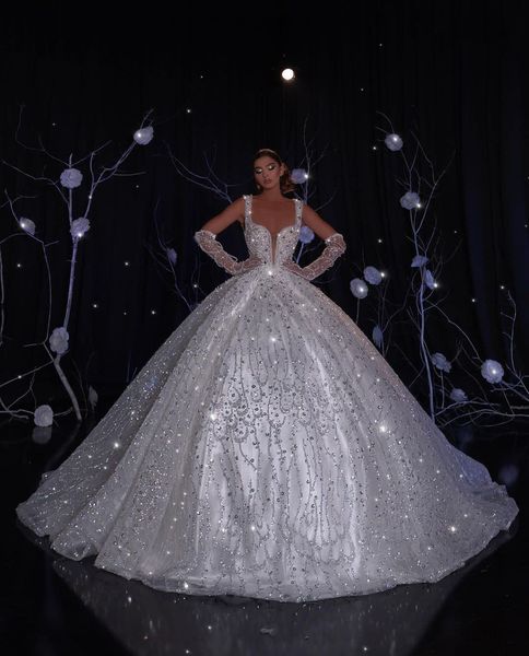 sparkly ball gown wedding dresses v neck long sleeves straps sequins appliques diamonds beaded floor length diamonds ruffles bridal gowns pl, White
sparkly ball gown wedding dresses v neck long sleeves straps sequins appliques diamonds beaded floor length diamonds ruffles bridal gowns pl, White