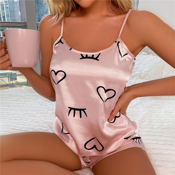 womens sleepwear heart print pajama set womens 2 pieces pyjamas silk satin cami and shorts pajamas summer 230320, Black;red
womens sleepwear heart print pajama set womens 2 pieces pyjamas silk satin cami and shorts pajamas summer 230320, Black;red