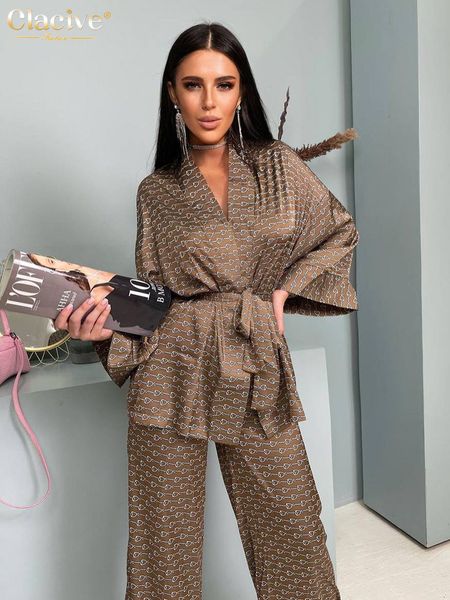 womens two piece pants clacive casual print home suits female fashion loose high waist pants set elegant laceup long sleeve robes two piece, White
womens two piece pants clacive casual print home suits female fashion loose high waist pants set elegant laceup long sleeve robes two piece, White