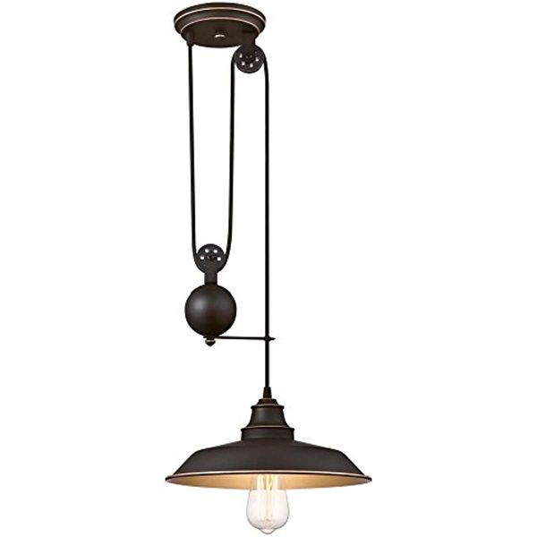 iron hill one-light pulley, oil rubbed bronze finish with highlights and metal shade indoor pendant, 1, black
iron hill one-light pulley, oil rubbed bronze finish with highlights and metal shade indoor pendant, 1, black