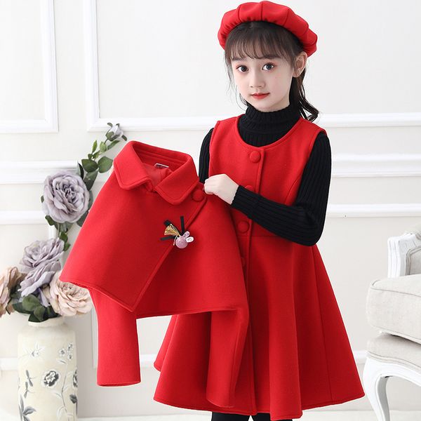 clothing sets children en suits for girls fashion princess dress coat beret 3 pcs kids autumn winter birthday korean cute costume 230317, White