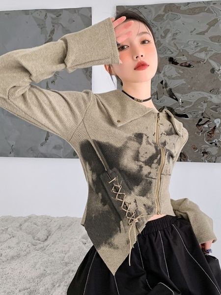 women's knits tees chic vintage turn down collar women cardigans graffiti print zippers female open 2023 cropped coat all match irregul, White
women's knits tees chic vintage turn down collar women cardigans graffiti print zippers female open 2023 cropped coat all match irregul, White