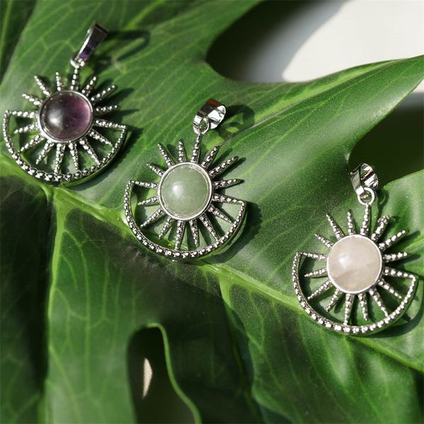 sun shape pendant natural stone healing crystal quartz copper moon pendant for women men jewelry making, Silver
sun shape pendant natural stone healing crystal quartz copper moon pendant for women men jewelry making, Silver