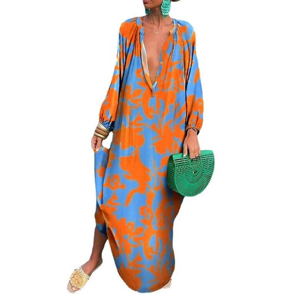 women vintage maxi dresses 2023 summer deep v-neck long sleeve boho print long dresses female beach cover up elegant robe 10 colors s l xl, White;black
women vintage maxi dresses 2023 summer deep v-neck long sleeve boho print long dresses female beach cover up elegant robe 10 colors s l xl, White;black