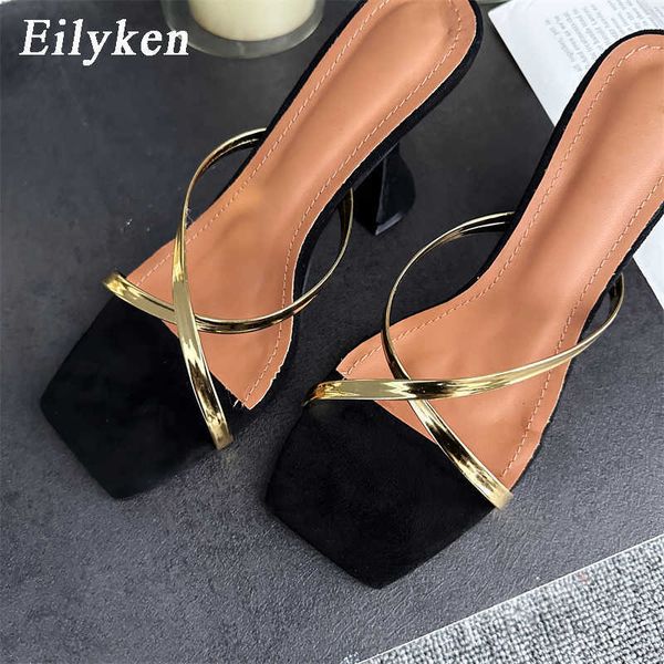 sandals fashion square toe modern women slippers 2023 designer narrow band high heels slides mules ladies summer shoes 230320, Black