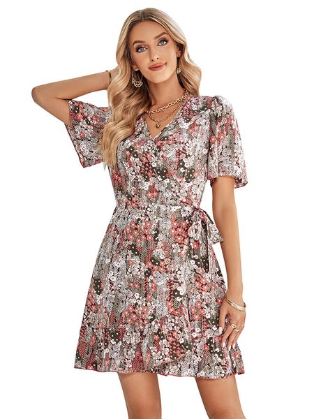 flare sleeve v-neck trumpet short casual dress polyester summer lady panelled with criss crossed chest sashes tiered ruffles sweep floral pr, Black;gray
flare sleeve v-neck trumpet short casual dress polyester summer lady panelled with criss crossed chest sashes tiered ruffles sweep floral pr, Black;gray