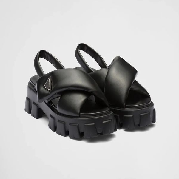 designer sandals women shoes luxury metal triangle logo monolith padded leather platform sandals eu35-40 with box, Black
designer sandals women shoes luxury metal triangle logo monolith padded leather platform sandals eu35-40 with box, Black