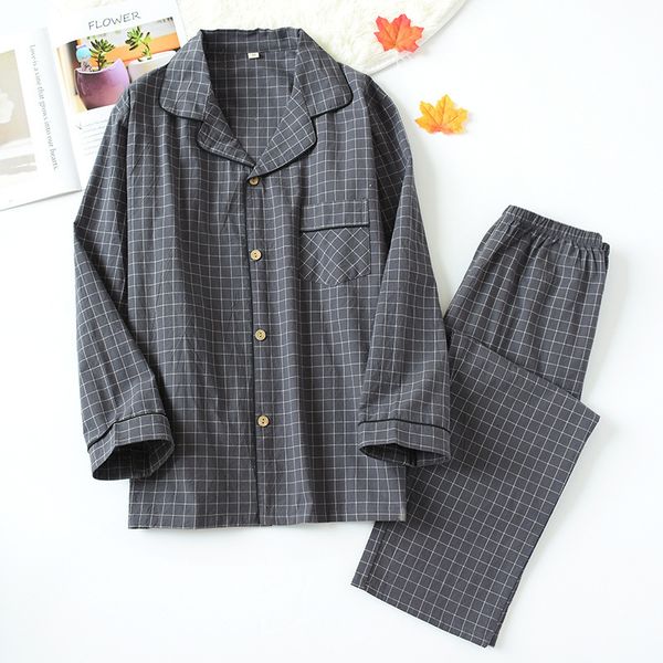 men's sleepwear water-washed cotton long sleeved trousers mens pajamas spring and autumn lapel pure cotton pijama mans nightwear sleepw, Black;brown
men's sleepwear water-washed cotton long sleeved trousers mens pajamas spring and autumn lapel pure cotton pijama mans nightwear sleepw, Black;brown