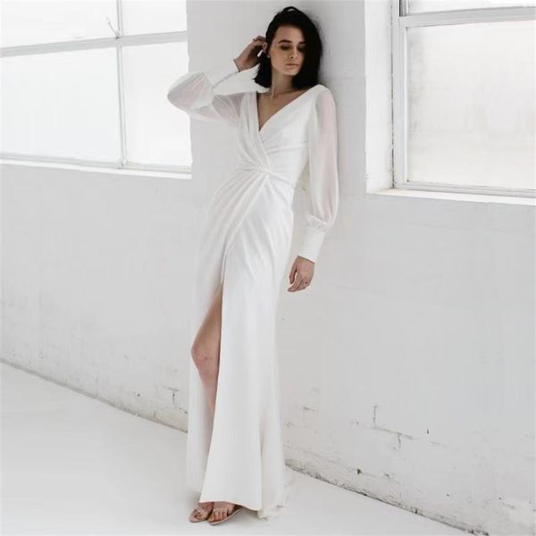 noble wedding dress light luxury deep v split long sleeve charming french fn1214, White
noble wedding dress light luxury deep v split long sleeve charming french fn1214, White