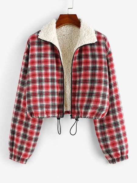 women's jackets winter coat women plaid faux shearling lined drawstring zip jacket sherpa fluffy warm turn down collar outwear 230317, Black;brown
women's jackets winter coat women plaid faux shearling lined drawstring zip jacket sherpa fluffy warm turn down collar outwear 230317, Black;brown