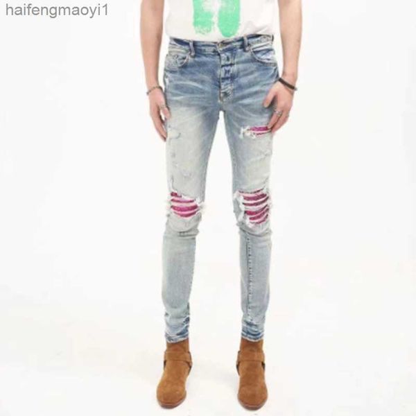 am leather patch ripped holes skinny jeans for men women hyo, Blue
am leather patch ripped holes skinny jeans for men women hyo, Blue