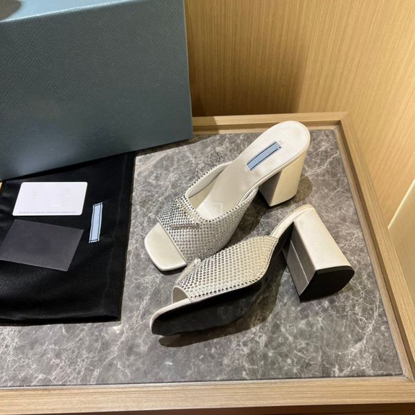 crystal slippers rhinestones open-toe mules slides sandals heels slip on block heeled shoes women's luxury designer leather outsole 10c, Black
crystal slippers rhinestones open-toe mules slides sandals heels slip on block heeled shoes women's luxury designer leather outsole 10c, Black