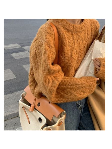 women's knits tees japanese retro orange round neck pullover short sweater female twist winter wear loose lazy wind 230320, White
women's knits tees japanese retro orange round neck pullover short sweater female twist winter wear loose lazy wind 230320, White