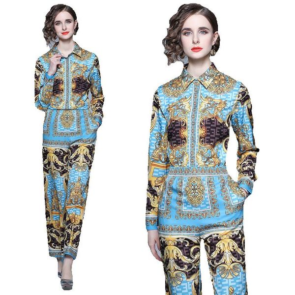 2023 baroque women set designer pant sets retro print shirt and wide leg pants long sleeve elegant two piece set spring autumn plus size sui, White
2023 baroque women set designer pant sets retro print shirt and wide leg pants long sleeve elegant two piece set spring autumn plus size sui, White