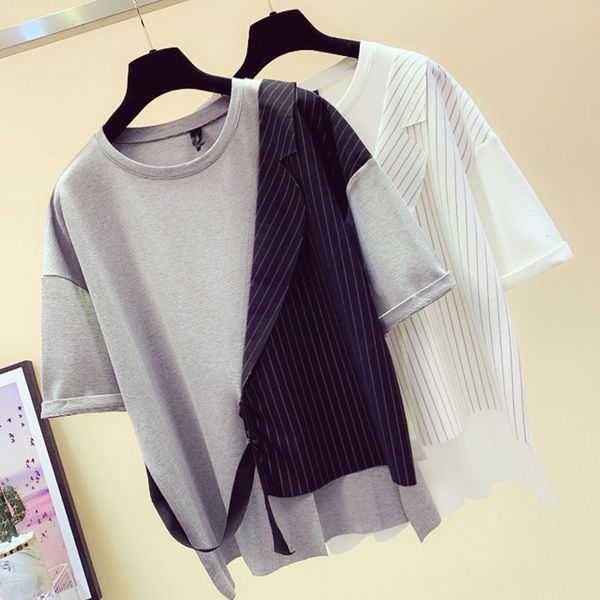 women's t-shirt women's clothing t-shirts summer short sleeve asymmetry stripe splice false two pieces fashion tees 230320, White
women's t-shirt women's clothing t-shirts summer short sleeve asymmetry stripe splice false two pieces fashion tees 230320, White