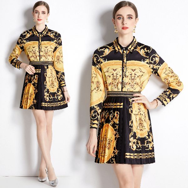 2023 designer 2 piece black dress baroque set women lapel print shirt and slim fit stylish mini skirts holiday cute party suits long sleeve, White
2023 designer 2 piece black dress baroque set women lapel print shirt and slim fit stylish mini skirts holiday cute party suits long sleeve, White