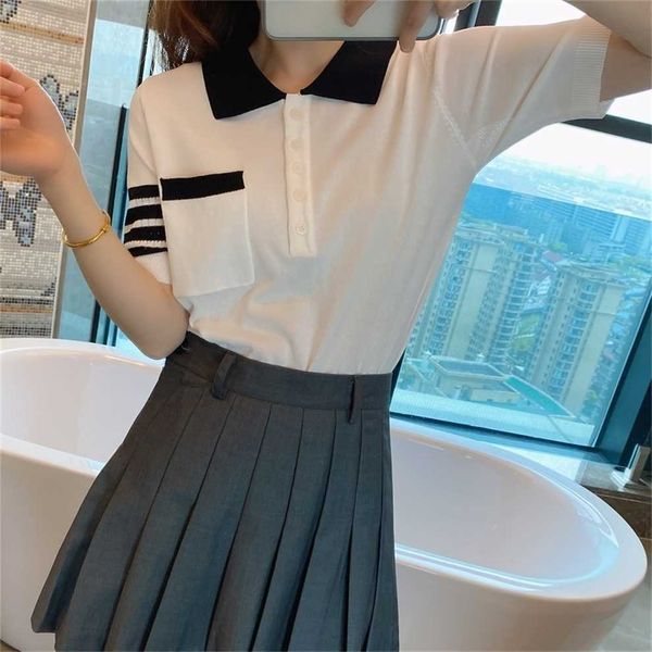 80% off factory outlet online college style sweater female jacquard ice silk t-shirt polo collar pullover thin summer short sleeve top, White
80% off factory outlet online college style sweater female jacquard ice silk t-shirt polo collar pullover thin summer short sleeve top, White
